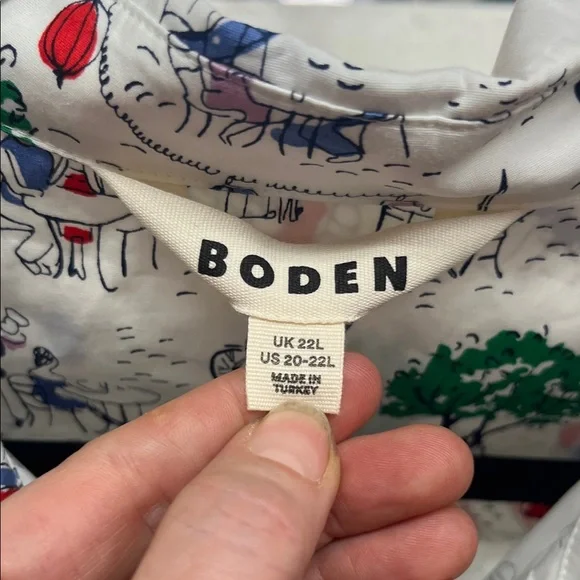 Boden White Long-Sleeve Shirt Dress with Green Tree Print - Picture 3 of 11